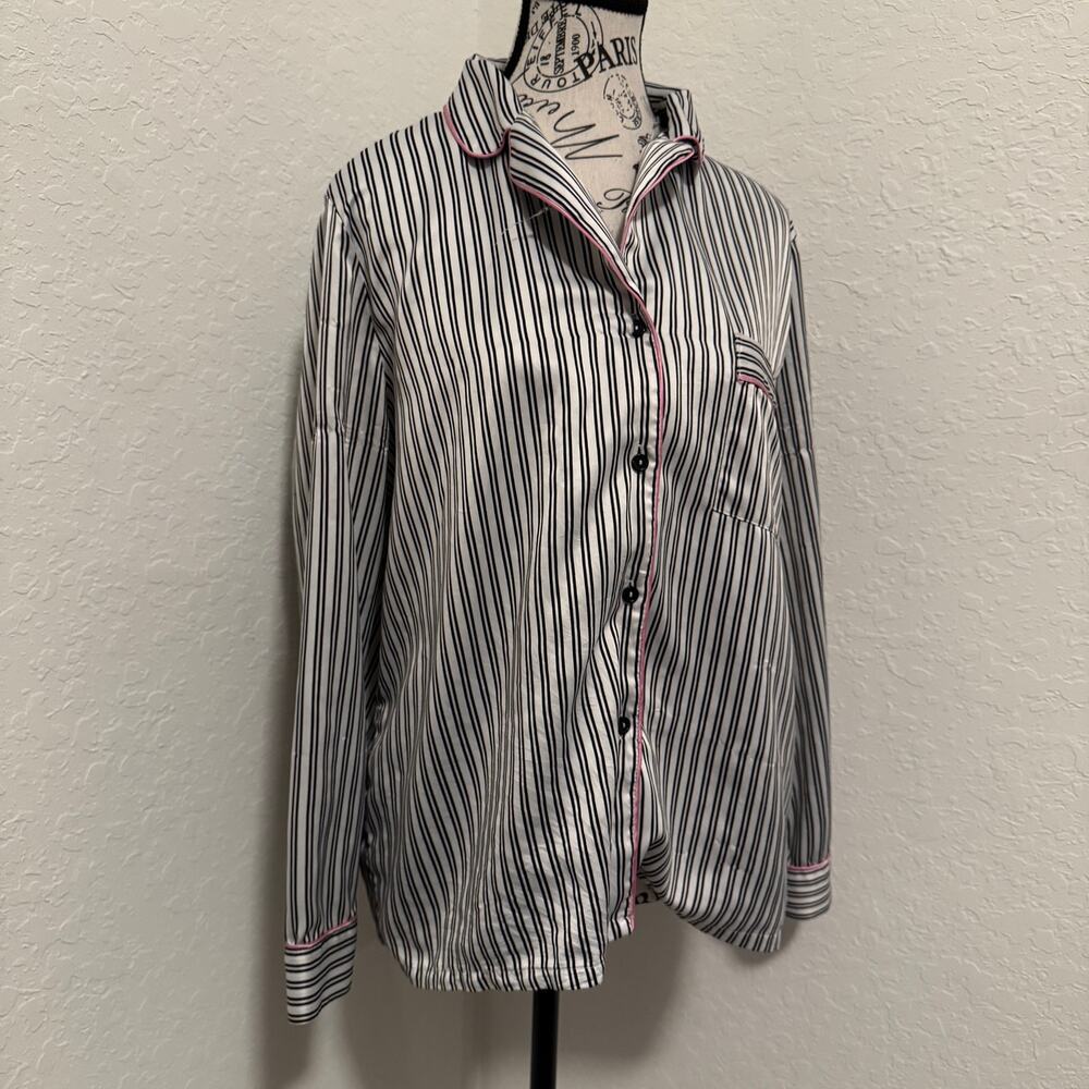 Flawed In Bloom by Jonquil Womens Long Sleeve Black White Striped Pajama Top